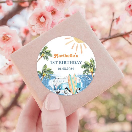 Summer Surf Birthday Party Ronde Sticker