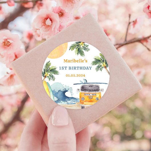 Summer Surf Birthday Party Ronde Sticker