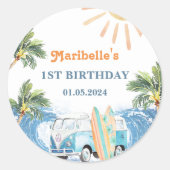 Summer Surf Birthday Party Ronde Sticker (Voorkant)
