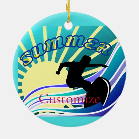 Summer Surfing Fun Thunder_Cove Keramisch Ornament (Achterkant)
