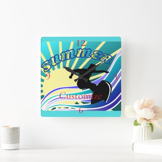 Summer Surfing Fun Thunder_Cove Vierkante Klok (Huis)