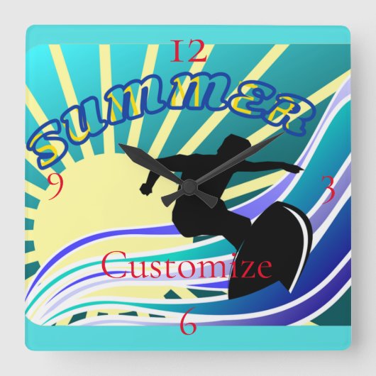 Summer Surfing Fun Thunder_Cove Vierkante Klok (Voorkant)