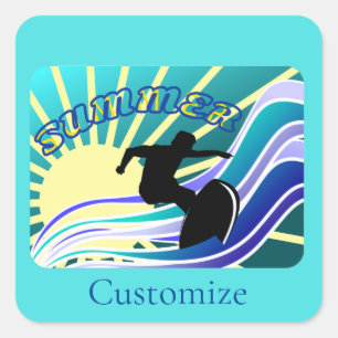 Summer Surfing Fun Thunder_Cove Vierkante Sticker