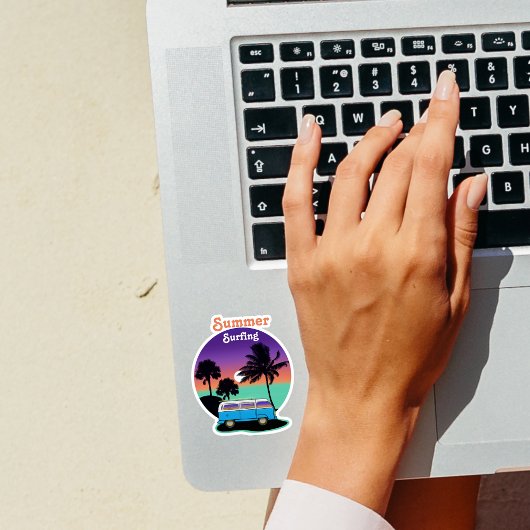 Summer Surfing Retro Camper Sunset Sticker