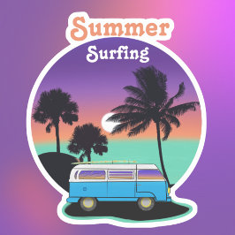 Summer Surfing Retro Camper Sunset Sticker