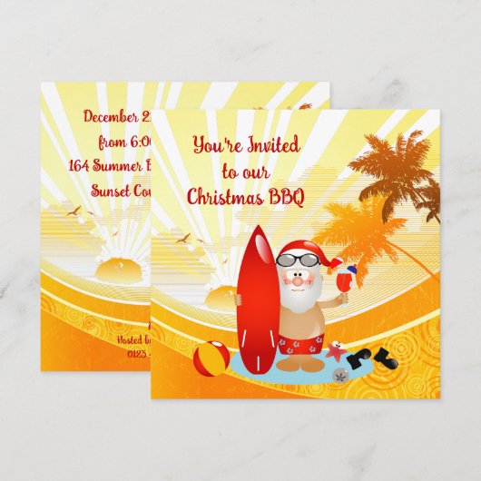 Summer Surfing Santa Kaart (Voorkant / Achterkant)