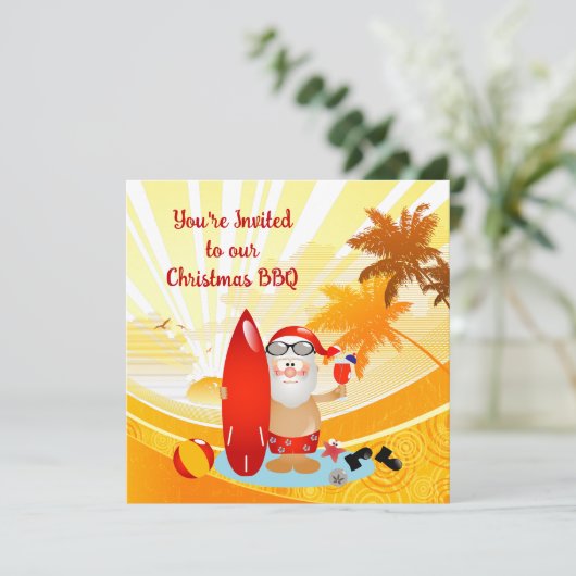 Summer Surfing Santa Kaart (Staand voorkant)