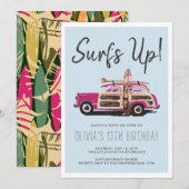 Summer Surven Party | roze auto uitnodiging (Voorkant / Achterkant)