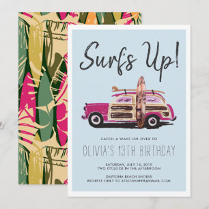 Summer Surven Party    roze auto uitnodiging