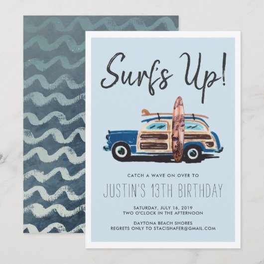 Summer Surven Party | Vintage Car Invitation Kaart (Voorkant / Achterkant)