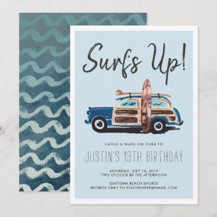 Summer Surven Party   Vintage Car Invitation Kaart