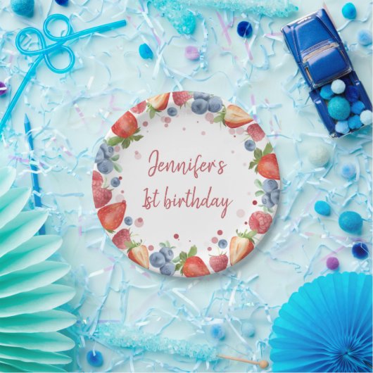 Summer Sweet Berry First Birthday Papieren Bordje (Feest)