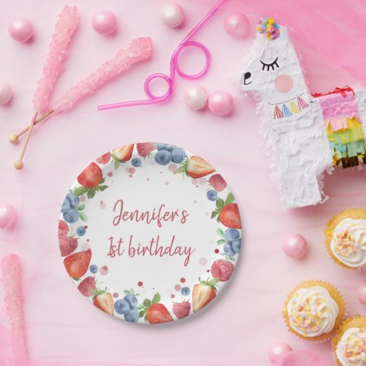 Summer Sweet Berry First Birthday Papieren Bordje (Feest)