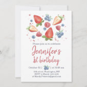 Summer Sweet Berry Strawberry 1st Birthday Invitat Kaart (Voorkant)
