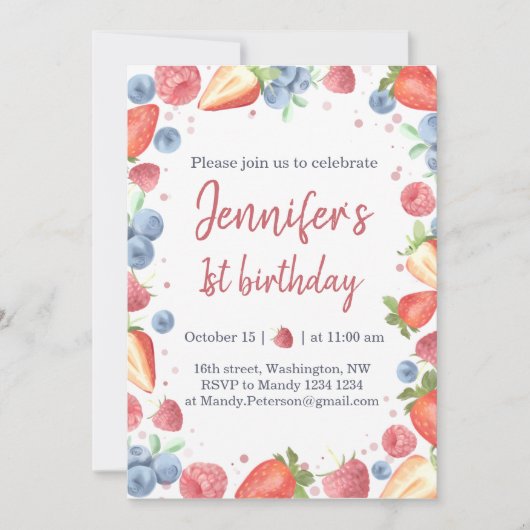 Summer Sweet Berry Strawberry 1st Birthday Kaart (Voorkant)