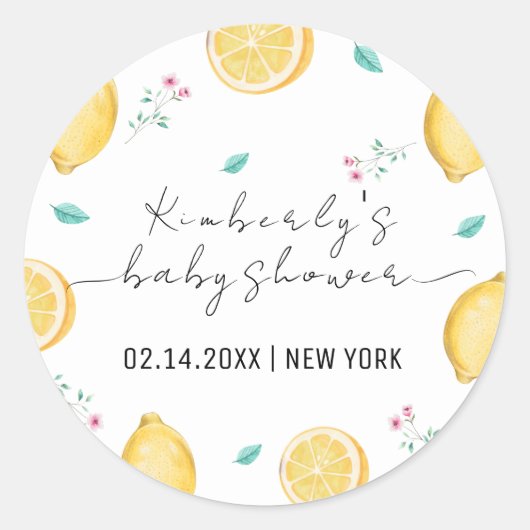 Summer Sweet Lemon Citrus Fruit Baby shower Ronde Sticker (Voorkant)