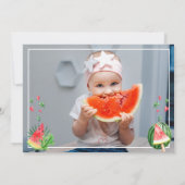 Summer Sweet Watermelon First Birthday Foto Kaart (Achterkant)