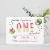 Summer Sweet Watermelon First Birthday Invitation Kaart (Staand voorkant)