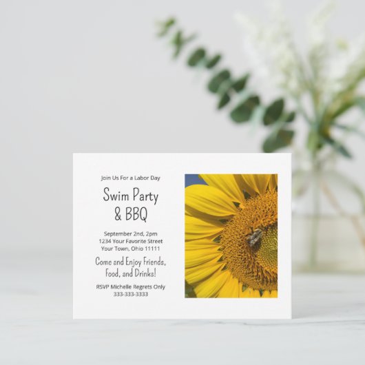 Summer Swim Party Barbecue Sunflower Uitnodiging (Staand voorkant)