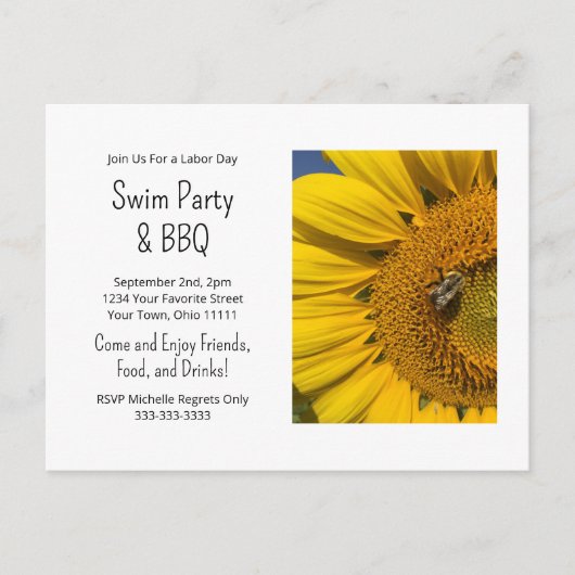 Summer Swim Party Barbecue Sunflower Uitnodiging (Voorkant)