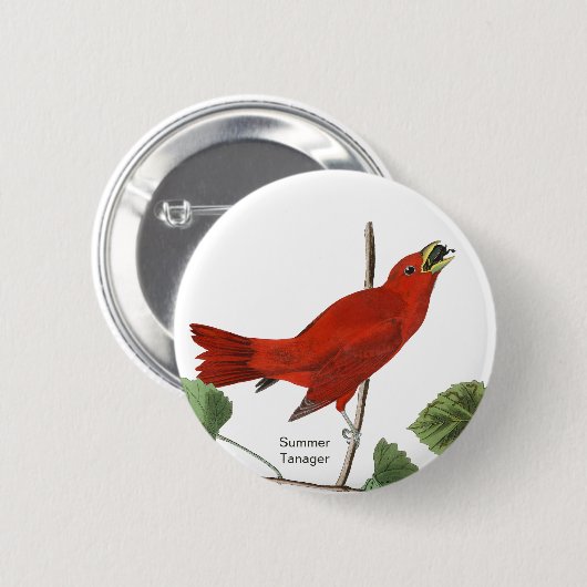 Summer Tanager, Audubon Red Bird, Birdwatcher Bird Ronde Button 5,7 Cm (Voorkant /achterkant)