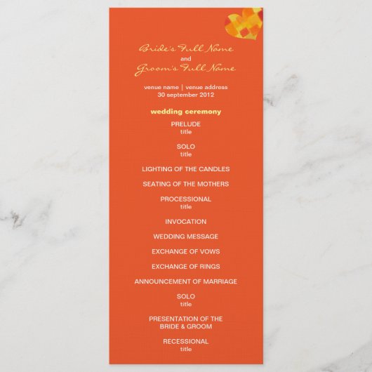 Summer tango Wedding Program Programmakaart (Voorkant)