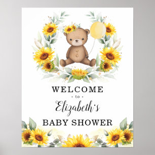 Summer Teddy Bear Sunflower Wreater Baby Poster