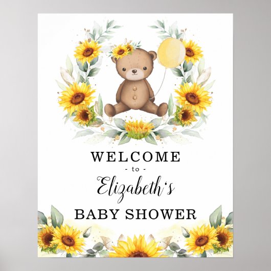 Summer Teddy Bear Sunflower Wreater Baby Poster (Voorkant)