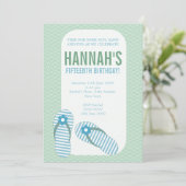 Summer Teenslippers Party Girls Birthday Invite Kaart (Staand voorkant)