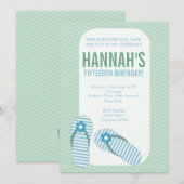 Summer Teenslippers Party Girls Birthday Invite Kaart (Voorkant / Achterkant)