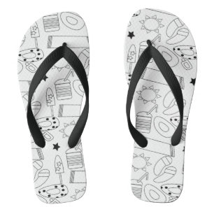 Summer Theme Beach Black White Name Teenslippers
