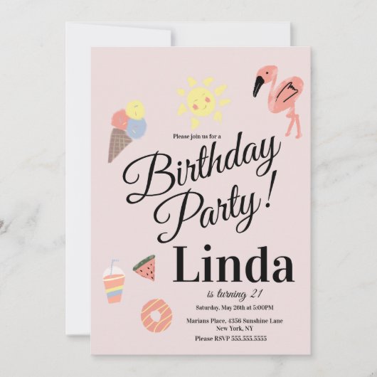 Summer Thmet Birthday Hand Drawn Doodles Kaart (Voorkant)