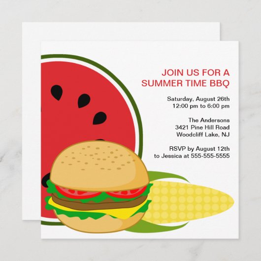 Summer Time BBQ Uitnodiging (Voorkant / Achterkant)