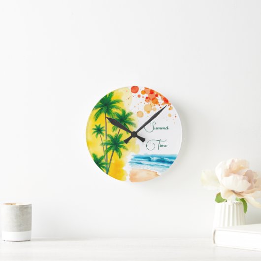 “Summer Time” beach design Round Clock Ronde Klok (Huis)