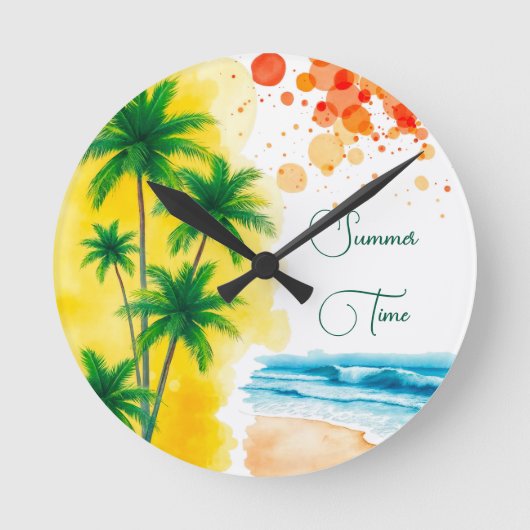 “Summer Time” beach design Round Clock Ronde Klok (Voorkant)