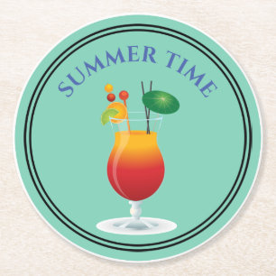 Summer Time Cocktail Drinken Alcohol Beach Bar Rou Ronde Kartonnen Onderzetter