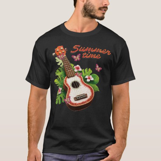 Summer Time Hawaii Ukulele Lute Flowers T-shirt (Voorkant)