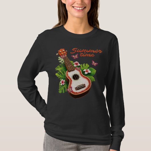 Summer Time Hawaii Ukulele Lute Flowers T-shirt (Voorkant)