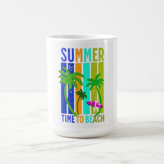 Summer Time to Beach – Retro Surf Vibes Graphic Koffiemok (Center)