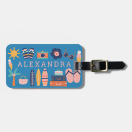 Summer Travel Theme Cute Blue, op maat gemaakt Bagagelabel