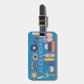 Summer Travel Theme Cute Blue, op maat gemaakt Bagagelabel (Voorkant verticaal)