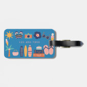 Summer Travel Theme Cute Blue, op maat gemaakt Bagagelabel (Achterkant horizontaal)