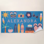 Summer Travel Theme Cute Blue, op maat gemaakt Strandlaken (Voorkant)