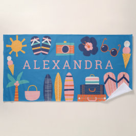 Summer Travel Theme Cute Blue, op maat gemaakt Strandlaken