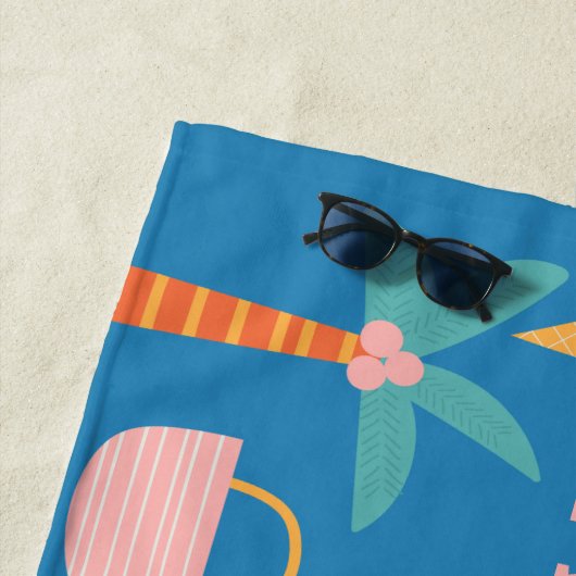 Summer Travel Theme Cute Blue, op maat gemaakt Strandlaken (In situ)