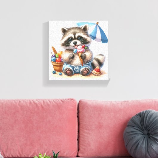 Summer Treats Racoon Canvas Afdruk (Insitu (Woonkamer))