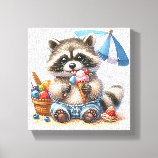 Summer Treats Racoon Canvas Afdruk (Voorkant)