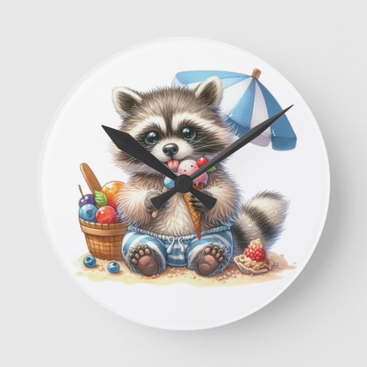 Summer Treats Racoon Ronde Klok (Voorkant)