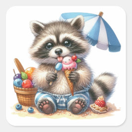 Summer Treats Racoon Vierkante Sticker