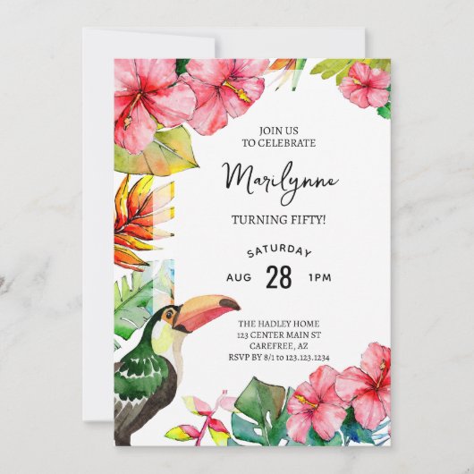 Summer Tropical 50th Birthday Invitation Kaart (Voorkant)